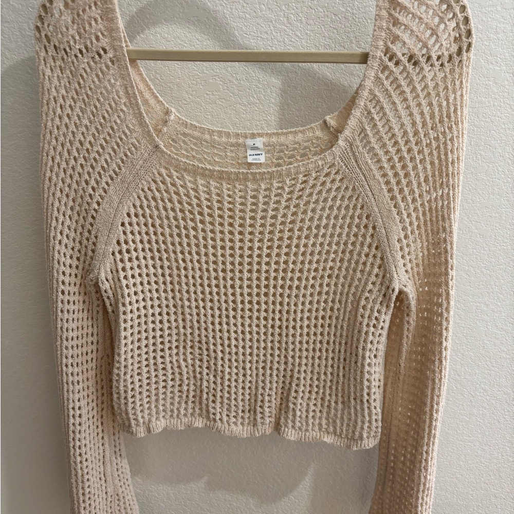 Old Navy Women's Beige Open-Knit Sweater